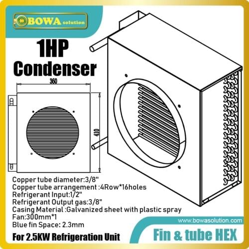 1HP fin & tube heat exchanger is working as condenser of air cooled ice-cream, flake ice maker and block ice maker machines