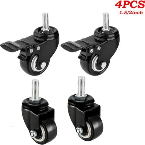 4Pcs Heavy Duty 1.5"/2" Swivel Caster Wheels Threaded Stem with Brake Trolley Furniture Caster M8/M10 Threaded Stem and Nuts