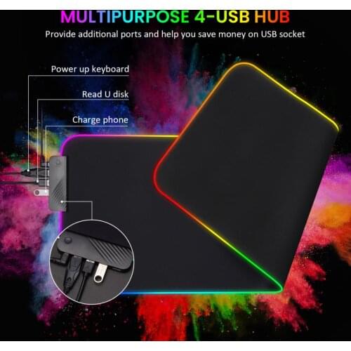 4 USB Gaming Mouse Pad Computer Mousepad RGB Large Mouse Pad Gamer XXL Mouse Carpet Big Mause Pad PC Desk Play Mat with Backlit
