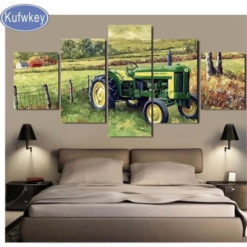 5 Piece Farmer Tractor Diamond Painting Cross Stitch,5D,DIY,Mosaic Diamond picture Rhinestone Embroidery diamond Home decoration