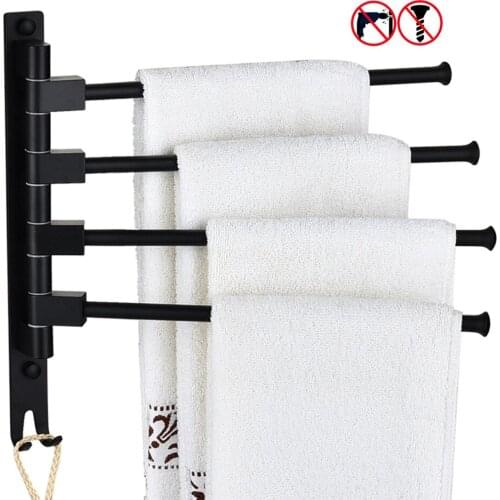 Aluminum Swing Out Towel Bar 2 3 4-Bar Self Adhesive Folding Arm Swivel Hanger Bathroom Storage Organizer Space Saving