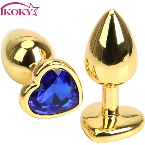 Jewelry Crystal Heart Shaped Gold Color Anal Plug Female Masturbation Prostate Massager Sex Toys For Woman Men GayButt Plug