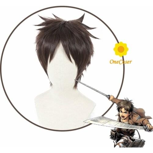 Anime Attack on Titan Eren Yaeger Cosplay Short Brown Wig + Free Wig Cap Shingeki no Kyojin Synthetic Hair Halloween Party Props
