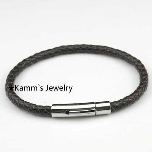 AMUMIU Leather Wrap Bracelet Brown Stainless Steel Bracelet Traveler Rope Men Jewelry Rock Punk KB455