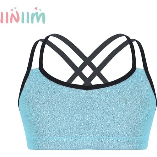 Childrens Clothing Glittery Metallic Double Shoulder Straps Crop Top for Ballet Dance Girls Kids Gymnastics Stage Performance