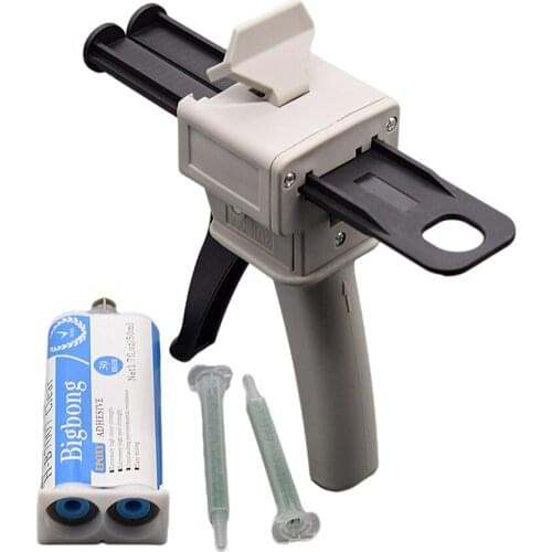 Glue Gun Dispenser 50ml 1:1 Manual Caulking Gun with 50ml AB Glues 1:1 Epoxy Resin Glue Adhesives and 2pcs Static Mixing Nozzles