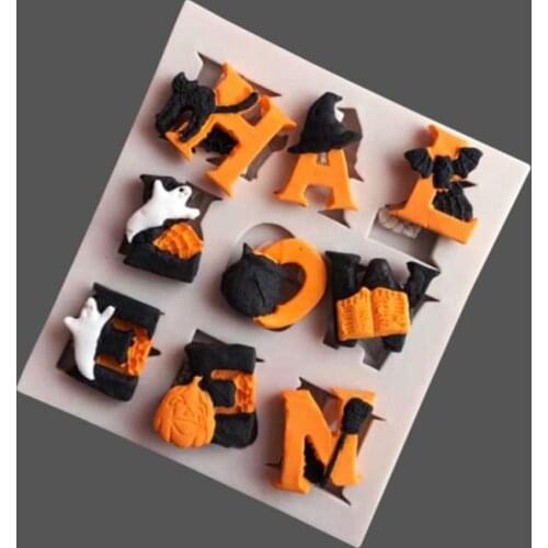Happy Halloween Letters Cookie Flip Sugar Silicone Mold Spooky Modeling Mold DIY Cake Decorating Tools Chocolate Gumpaste Mold