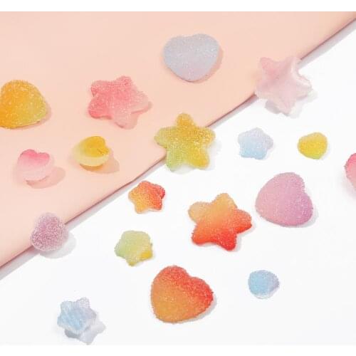 20/40pcs Multicolors Sweet Resin Candy Charms Heart Star Shapes Cabochon for DIY Jewelry Making Scrapbooking Embellishment Decor