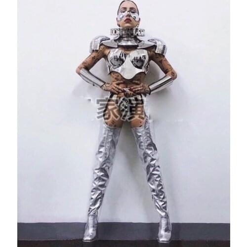Future tech Christmas Bar Super girl armor gogo costume stage show dance model catwalk technology party wears