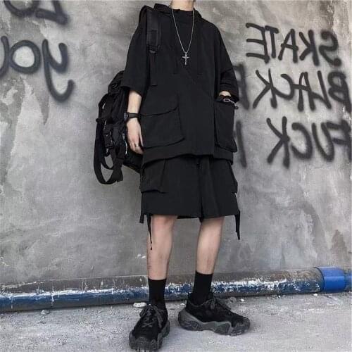 Short Sleeve Oversized T-shirts Mens Set Men Clothes Summer Cargo Shorts Set Two Piece Loose Tracksuit Male Outfits Streetwear