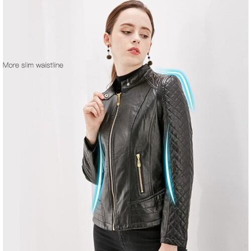 Leather Jacket Womens Autumn Artificial Fur Coat Fitted Long Sleeve Zipper Fashion Clothing Warm Casual Black Solid Elegant