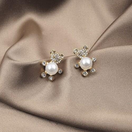 Fashionable And Cute Imitation Pearl Bear Earrings Light Luxury Creative Gifts Korean Style Earrings For Women
