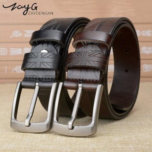ZAYG mens belts luxury fashion Genuine Leather Belt Buckle Jeans Waistband Ceinture Real Strap Black/coffee Wide Belts for Men