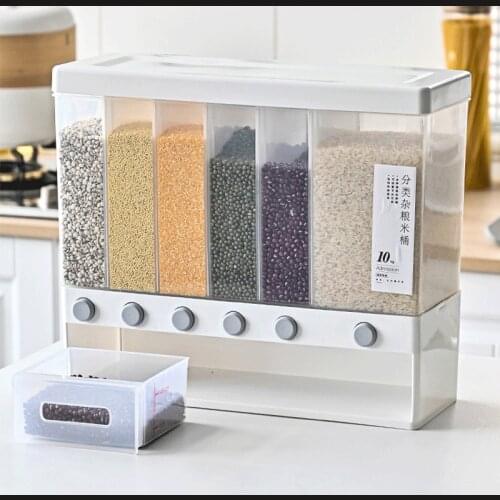Wall-Mounted Seperated Grain Rice Bucket Storage Tank Organizer Boxes Plastic Food Dispenser For Kitchen Accessories