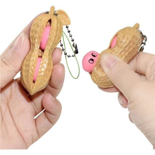 New Peanut Keychain Fidget Toy Adults Kids Stress Relief Toys Mini Nut Food Shaped Squeeze Toys Antistress Autism Special Needs