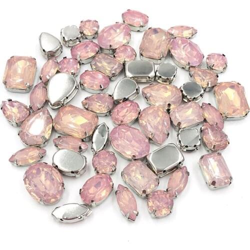New arrival 50pcs Pink opal Resin flatback sew on rhinestones Mixed shape Mixed szie for DIY clothing/Handicrafts accessories