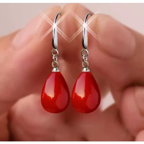 New red pearl pendant earrings imitation pearl long earrings transparent crystal opal earrings, is a romantic gift for women