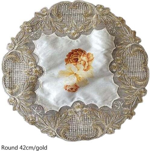 NEW gold lace embroidery place table mat cloth pad cup mug drink round doily dining tea coaster Christmas beer placemat kitchen