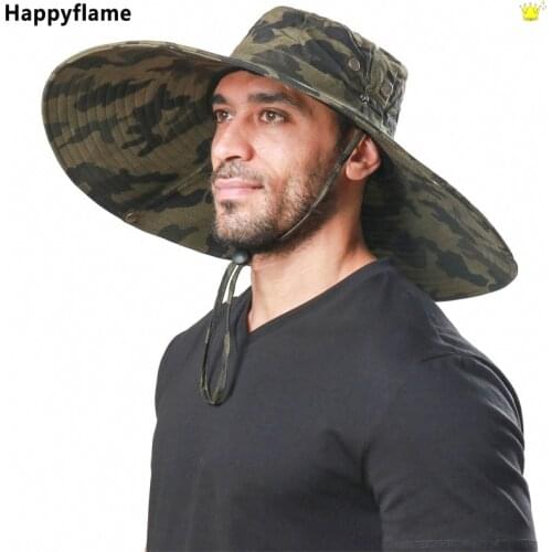 100% Cotton Fashion Summer Bucket Hat 16CM Large Wide Brim Sun Hat Outdoor Camping Hiking Drawstring Mesh Breathable Fishing Hat