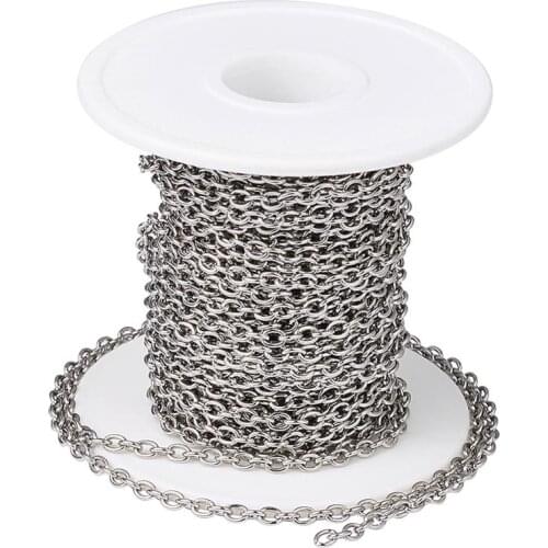 Pandahall 10m/roll Cable Chains Unwelded Necklace Link for Jewelry DIY Making 304 Stainless Steel 4x3x0.8mm