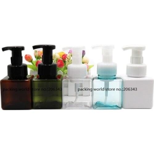 250ML square shape plastic PET bottle with foaming pump for soapdispenser/facial cleanser/foam/hand washing skin care packing