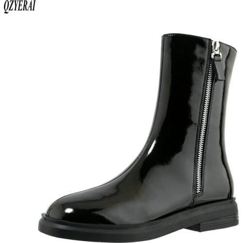 QZYERAI New winter 100% genuine leather Women boots Fashion boots motorcycle Female boots Martin boots warm Women shoes