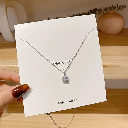 Luxury Cubic Zircon Geometric Square Pendant Elegant Korean Stainless Steel Choker Necklaces for Women Fashion Jewelry YNC187