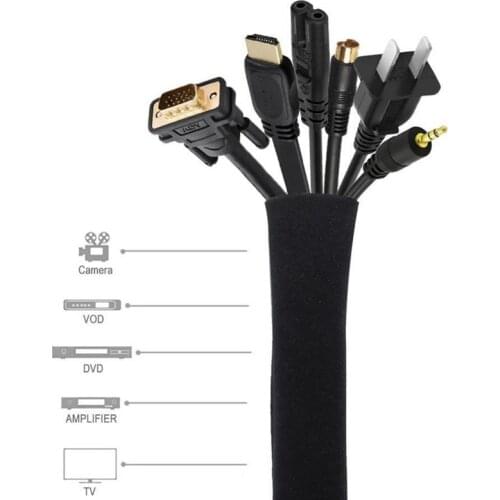 Cable Management Sleeve, Cord Organizer System with Zipper for TV, Computer, Office Home Entertainment, Flexible Cable Sleeve