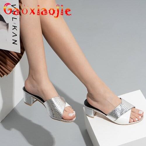 High Heel Slippers Fashion Party Women Stone Grain Sandal High Quality Sexy Multicolor Patchwork 5.5CM Thick Heel Office Shoes