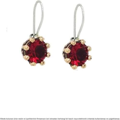 Silver Red Garnet Cubic Zirconia Women Earrings