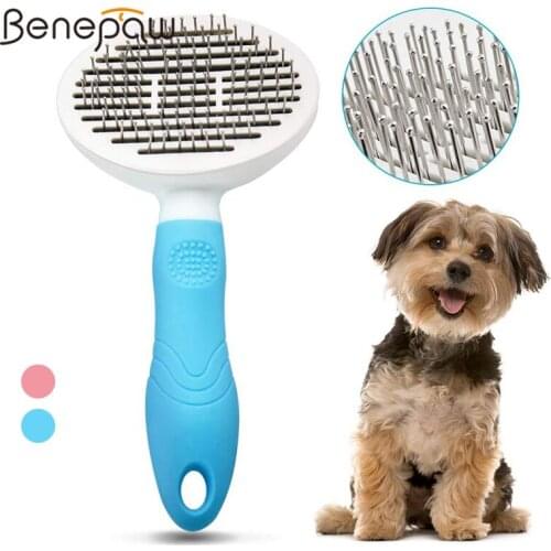 Benepaw One Button Self Cleaning Dog Brush Comfortable Ergonomic Pet Combs For Puppy Cats Grooming Blood Circulation Massage