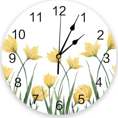 Modern Wall Clock Yellow Tulip Flower PVC Wall Clock Home Decor Bedroom Silent Oclock Watch Wall for Living Room