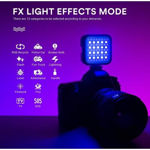 Godox LED 6R RGB Video Light Dimmable 0-360 Full Color 3200K-6500K 13 FX Effects Built-in 1800mAh Li-ion Battery