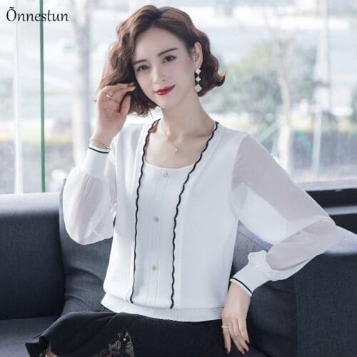 Womens Sweater New 2021 Autumn Spring Causal Solid Pullovers Women Clothes Jumper Chiffon Lantern Sleeve Sweater For Woman