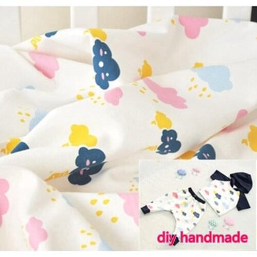 1 Meter 100% Combed Cotton Jersey Fabric Clouds Printed Knitted Cloth Elastic Lycra Tissues DIY Sewing Handmade Material 180cm W