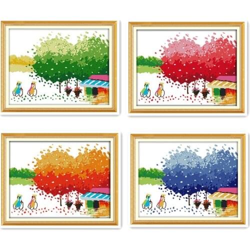 Spring, summer, autumn and winter trees 11CT 14CT printed handmade DIY cross stitch kit childrens handmade patterns