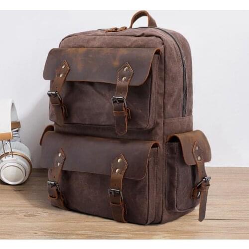 Waxed Canvas Waterproof Backpack Men Large Capacity Laptop Backpack Bag for School Teenager