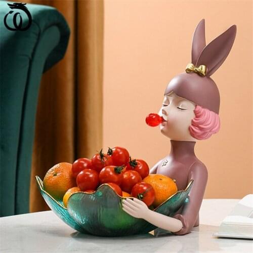 WU CHEN LONG Nordic Bubble Rabbit Girl Commodity Shelf Tray Art Beauty Key Porch Candy Storage Box Resin Modern Decoration R6088