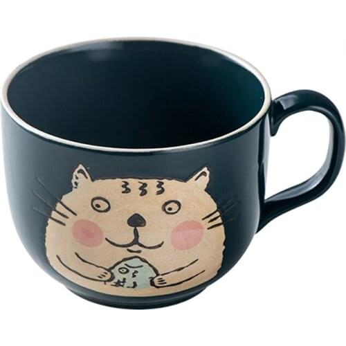 Japanese Hand-painted ceramic cup Japanese breakfast milk pot mug with spoon lovely household large capacity oatmeal cup