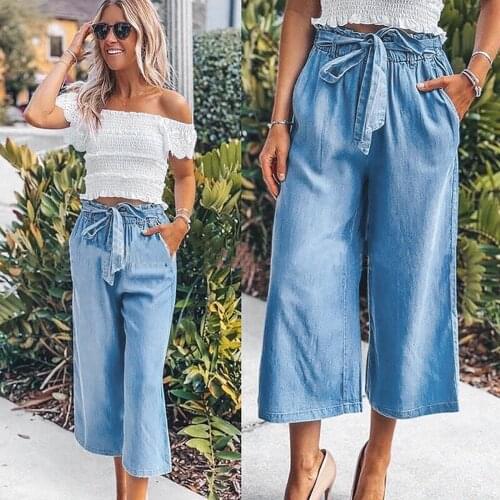 Womens High-Rise Solid Color Jeans Woman 2021 Denim Sexy Summer Denim Elastic-Waist Wide Loose-Leg Jeans джинсы для девушек