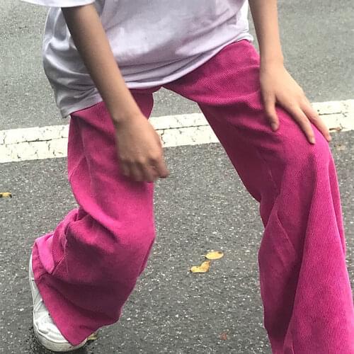 HOUZHOU Corduroy Pants Women High Waist Korean Style Gray Trousers Women Fashion Wide Leg Pants Jokers White Palazzo Pants