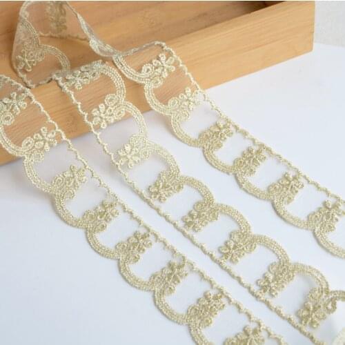2 Meters Width 3cm Gold Thread Mesh Lace Fabric Handicrafts Embroidered Lace Trim Ribbon DIY Sewing Dress Hometextile Materials