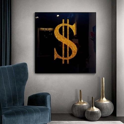 Golden Dollar Money Modern Art Prints And Poster Black Background Picture Home Decor Canvas Painting Craft Gift Cuadros For Room