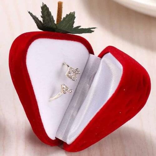 1 PCS Red Strawberry Box Form Velvet Ring Storage Case Jewelry Box Ring Protector Flocking Gift Box Hot Selling