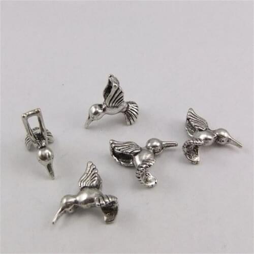 10pcs/lot Necklace Pendant Jewelry Charms Birds Wholesale Antique Silver Tone Alloy Flying Hummingbird charm Pendant AU01694