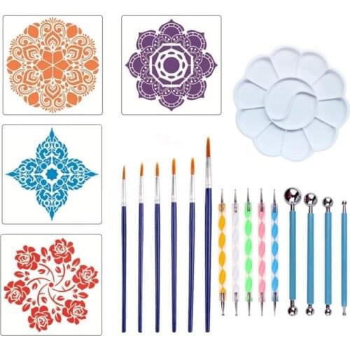 20 Pcs Mandala Dotting Tools Kits Painting Brushes Paint Tray Rock Canvas Fabrics Art And School Supplies For Artist Stationery