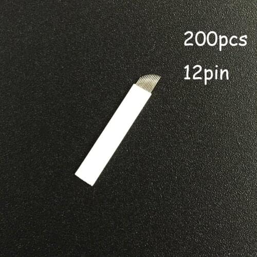200 Pcs 12 Flex Microblading Needles Permenent Makeup Pins 12 Tattoo Needle Lamina Agulhas Tebori Blade for Manual Eyebrow Pen