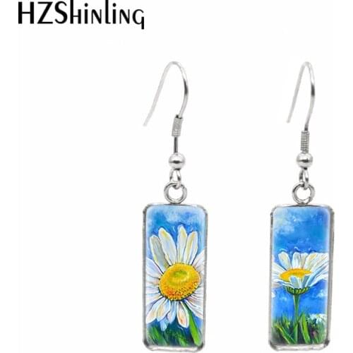 2020 New Rainbow Daisy Flores Earring Glass Dome Rectangular Earring Daisy Flower Earrings Jewelry