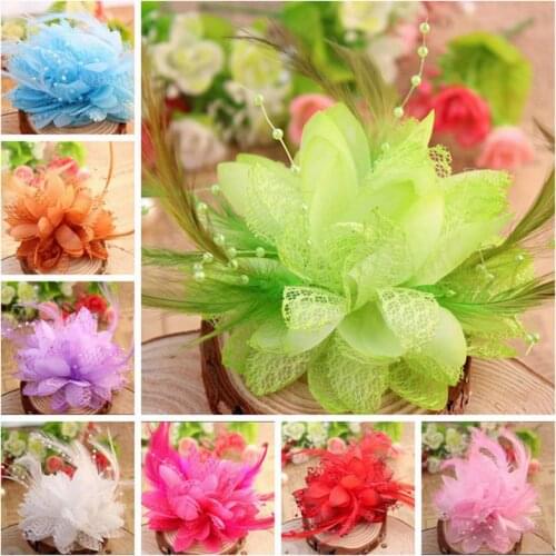 3Flower Feather Bead Corsage Hair Clips Fascinator Bridal Hairband Brooch Pin New 2020 8 Colorsn