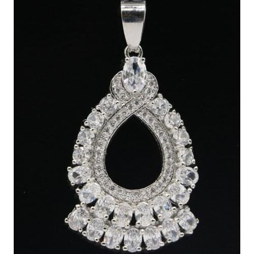 34x24mm Anniversary Created Aquamarine Pink Tourmaline CZ For Women Dating Silver Pendant Eye Catching